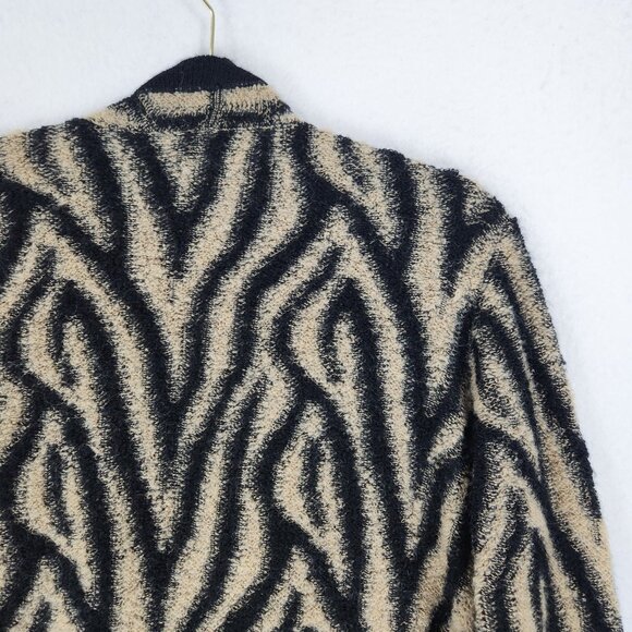 Chicos Sweater Womens 2 Tan Black 12 Zebra Print Mohair Wool Blend Long Cardigan - Picture 11 of 11